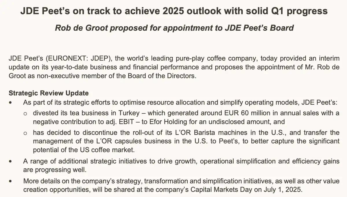 JDE Peet's Q1-cijfers