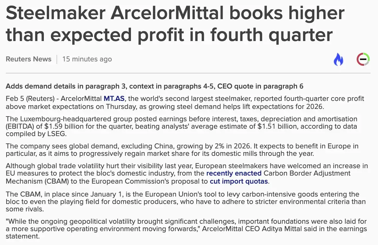 ArcelorMittal Q4-cijfers