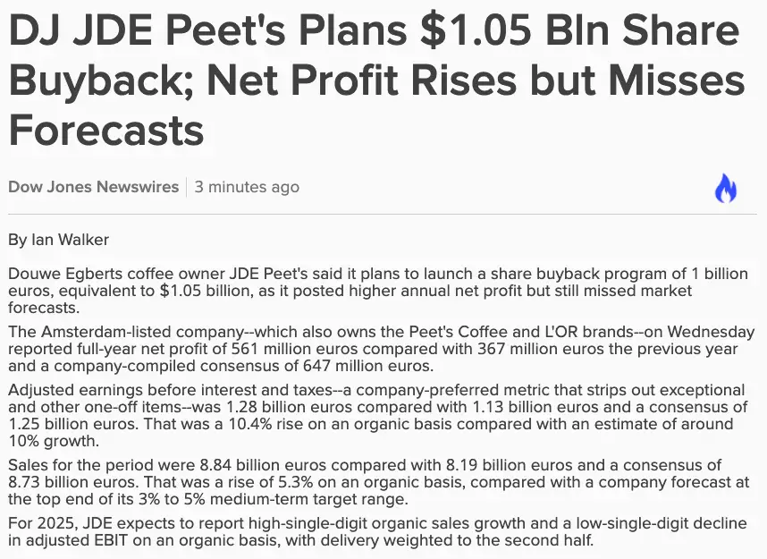 JDE Peet's Q4-cijfers
