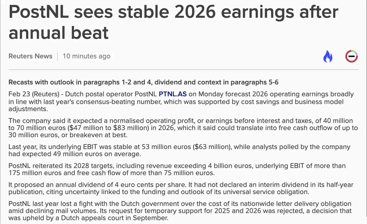 PostNL Q4-cijfers