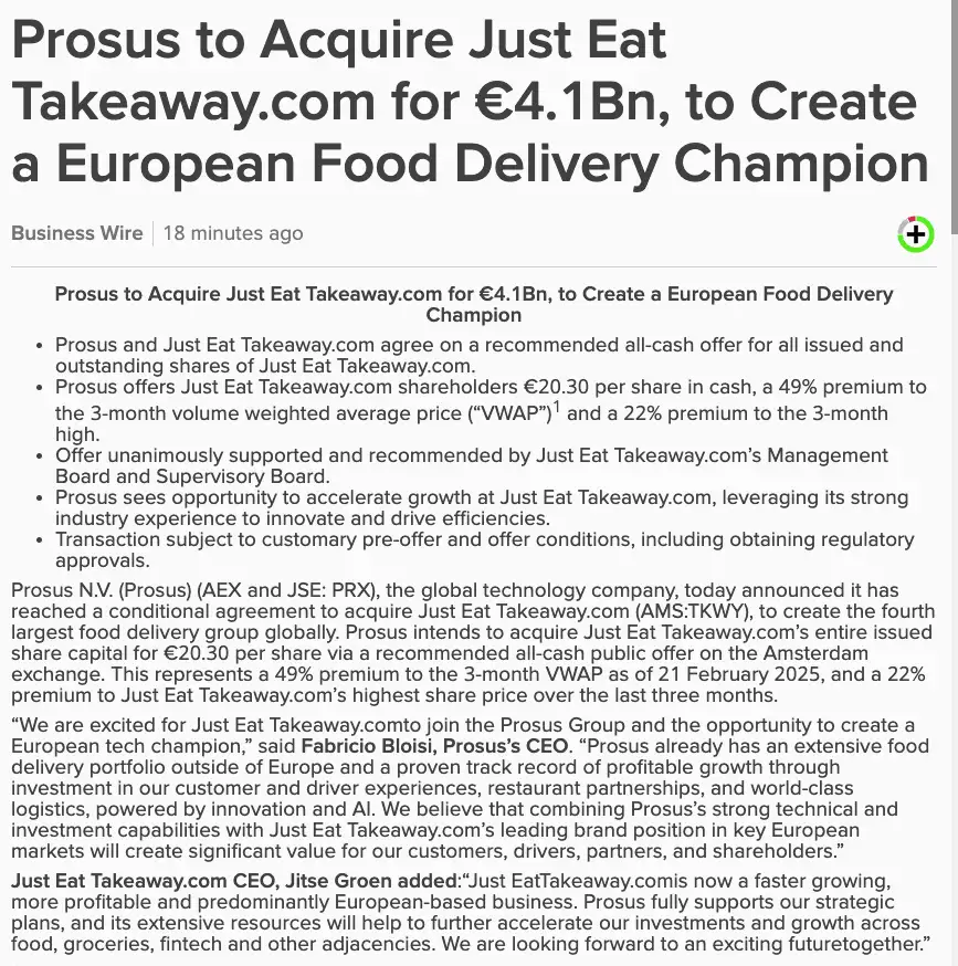 Prosus Just Eat Takeaway