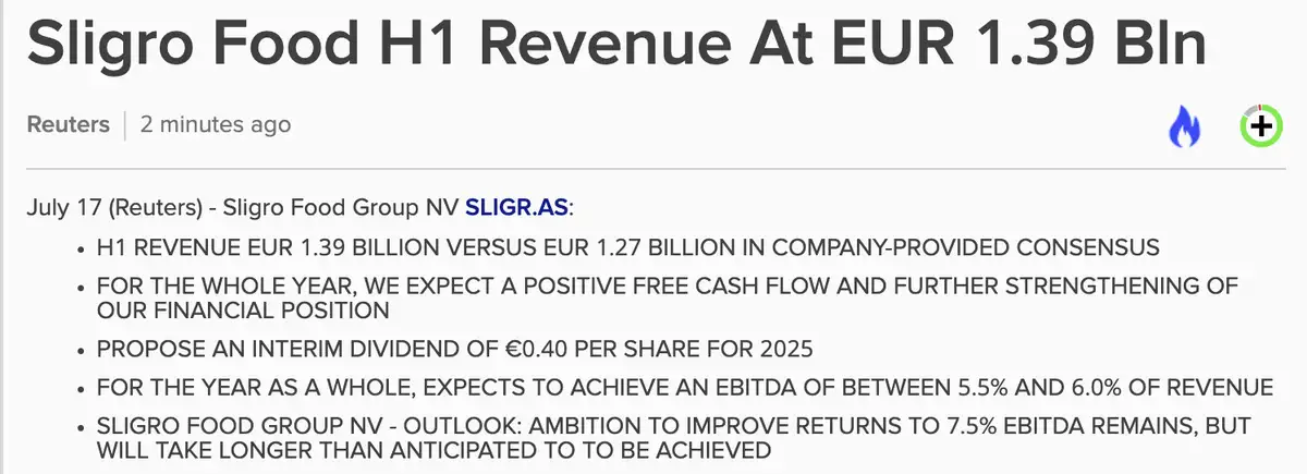 Sligro Q2-cijfers